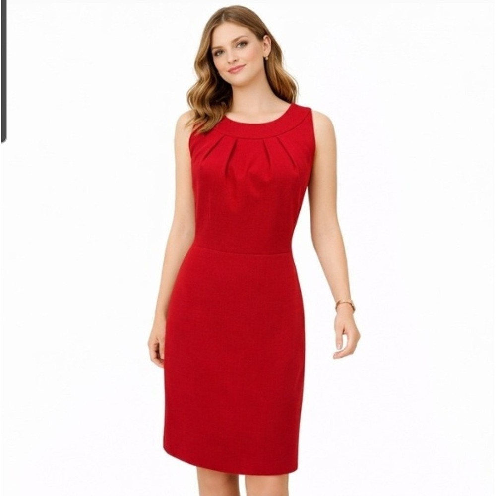 Talbots Red Dress Sleeveless Sheath Wool Blend Career Classy Modest Women Sz 16